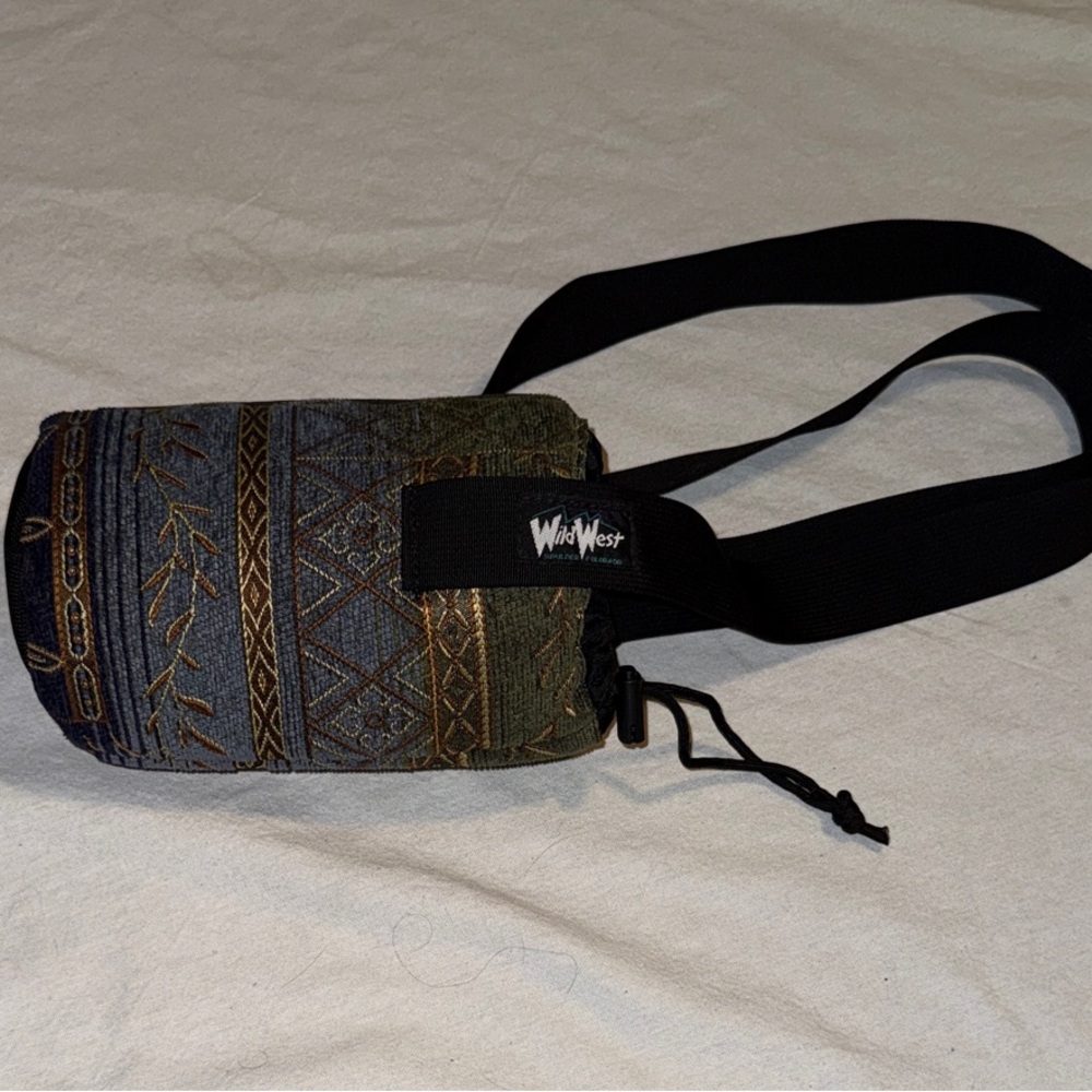 Patterned Crossbody water bottle holder Bag - Black Green Gold Blue